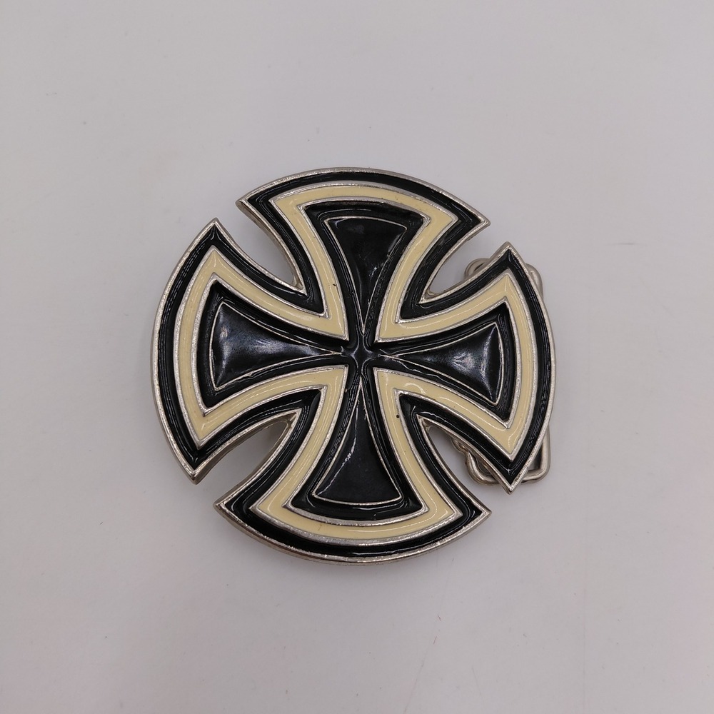 Independent Y2K Belt Buckle Black Cream Enamel Iron Cross Skater Streetwear
